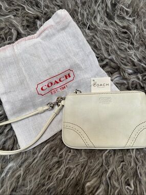 COACH Cream Leather Wristlet with Detachable Strap